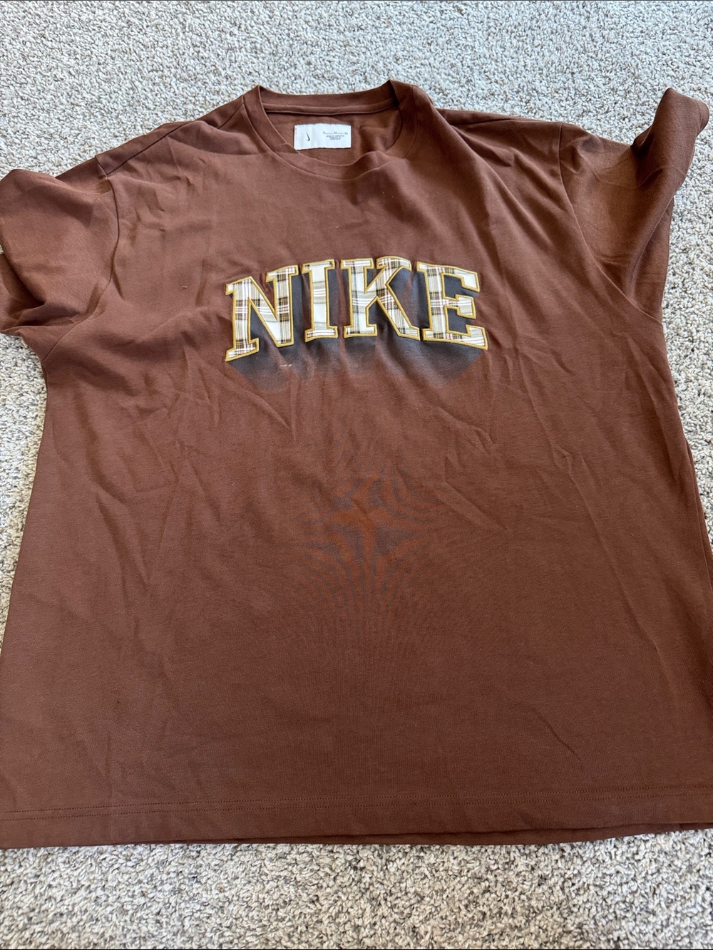 Nike Brown Plaid Lettering Graphic Tee